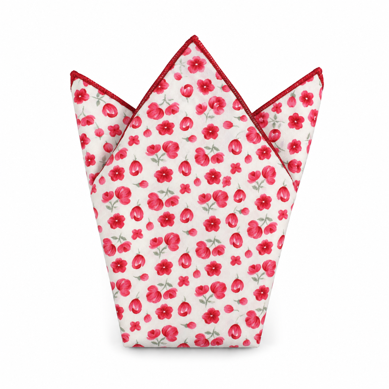 Cream and Red Small Floral Pocket Square