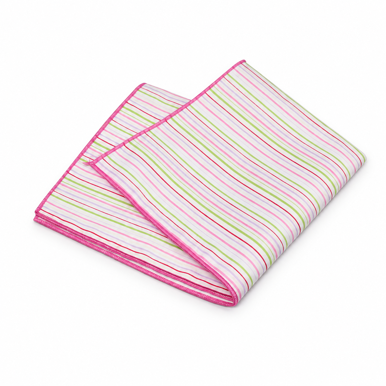 Cream, Pink and Green Fine Stripe Pocket Square