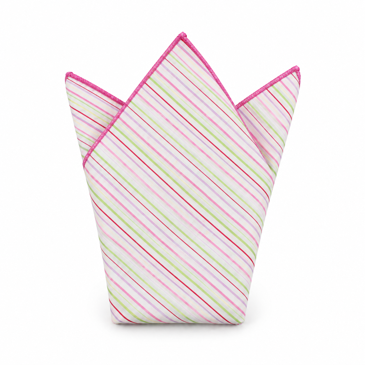 Cream, Pink and Green Fine Stripe Pocket Square