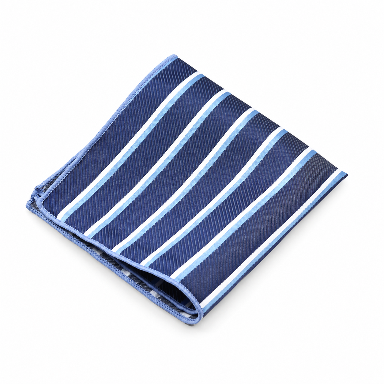 Navy, Light Blue and White Striped Pocket Square
