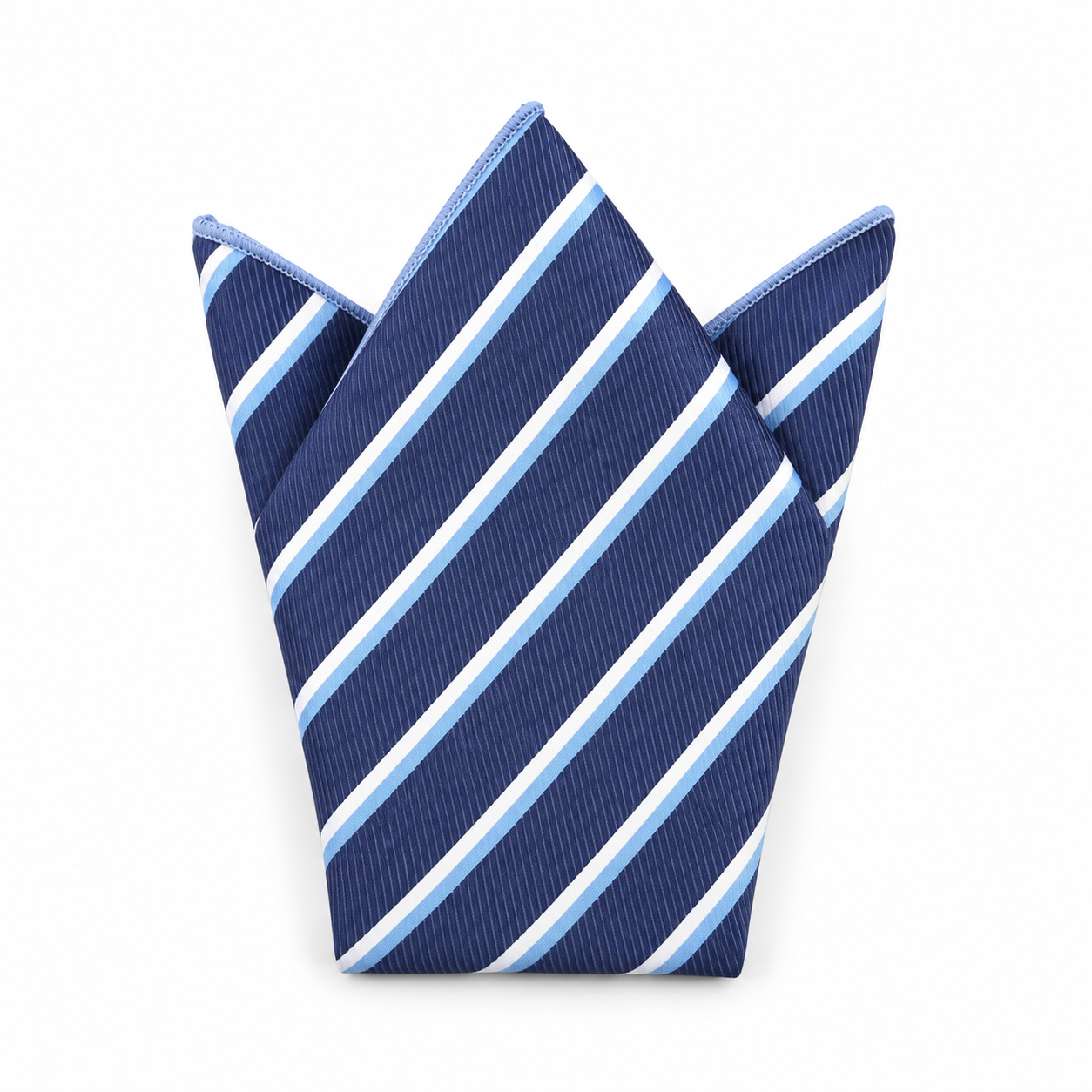 Navy, Light Blue and White Striped Pocket Square