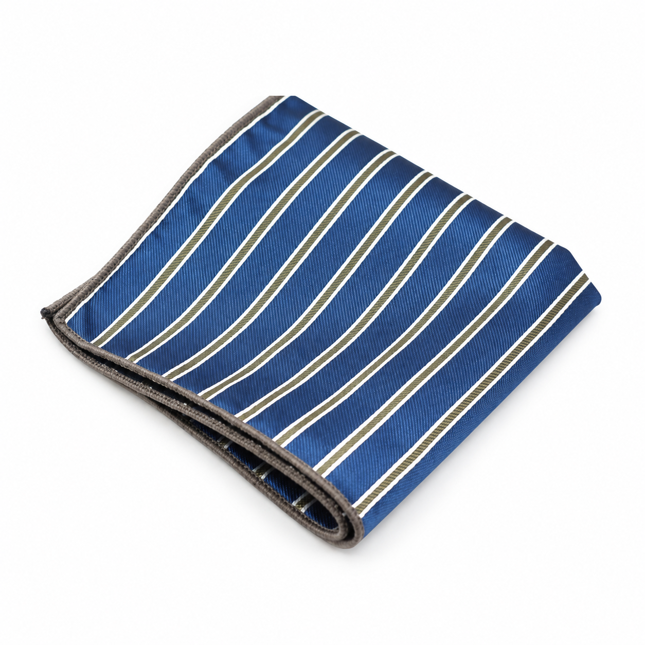 Blue, Brown and White Striped Pocket Square