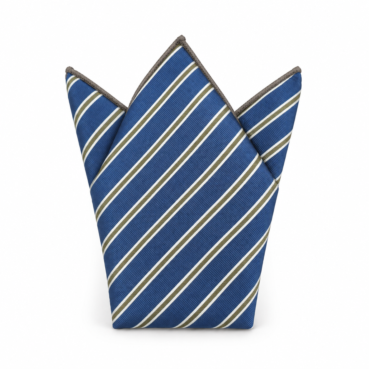 Blue, Brown and White Striped Pocket Square