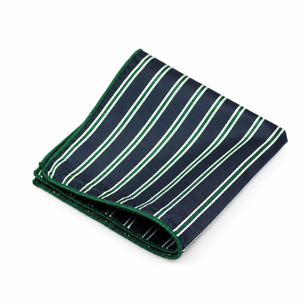 Navy, Green and White Striped Pocket Square