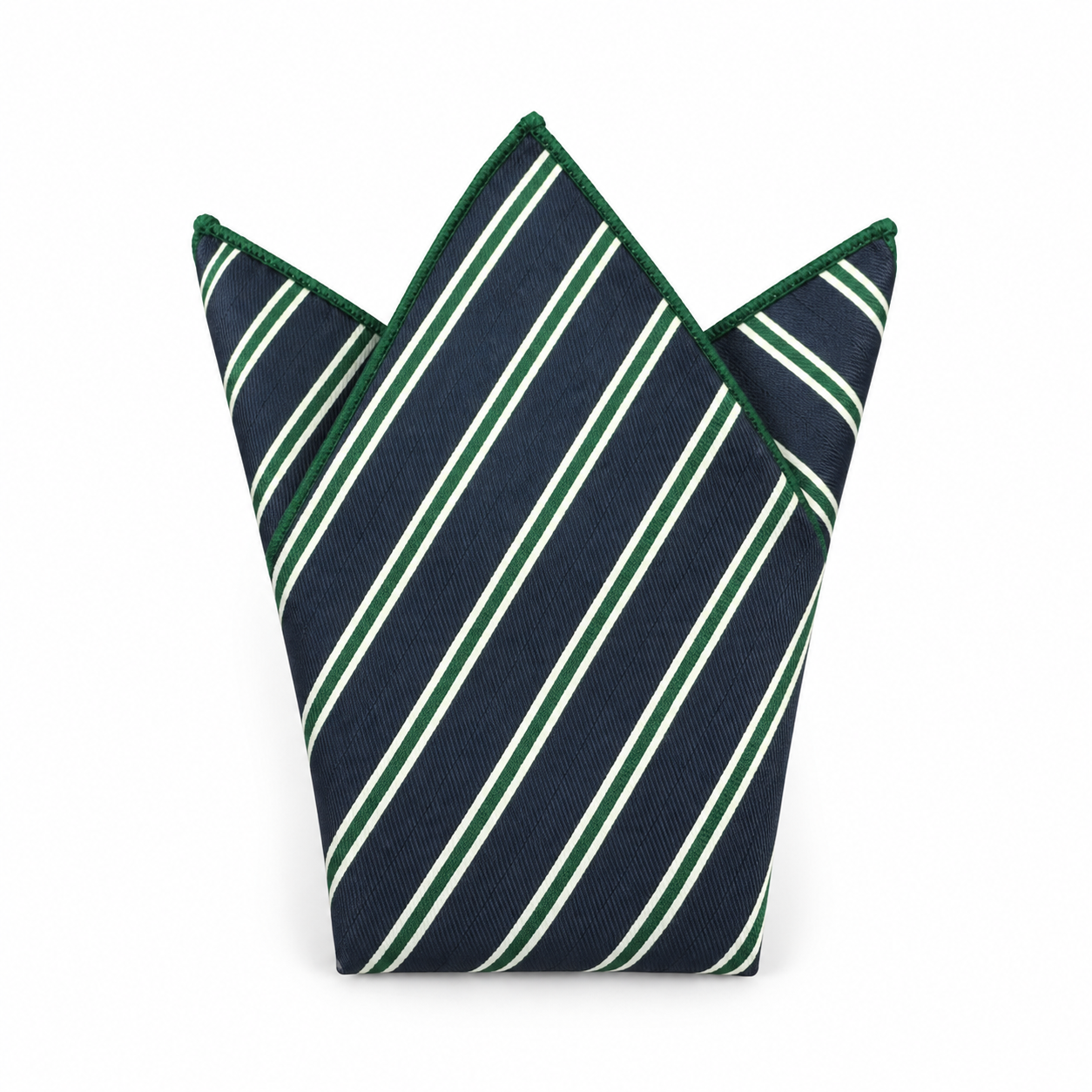Navy, Green and White Striped Pocket Square
