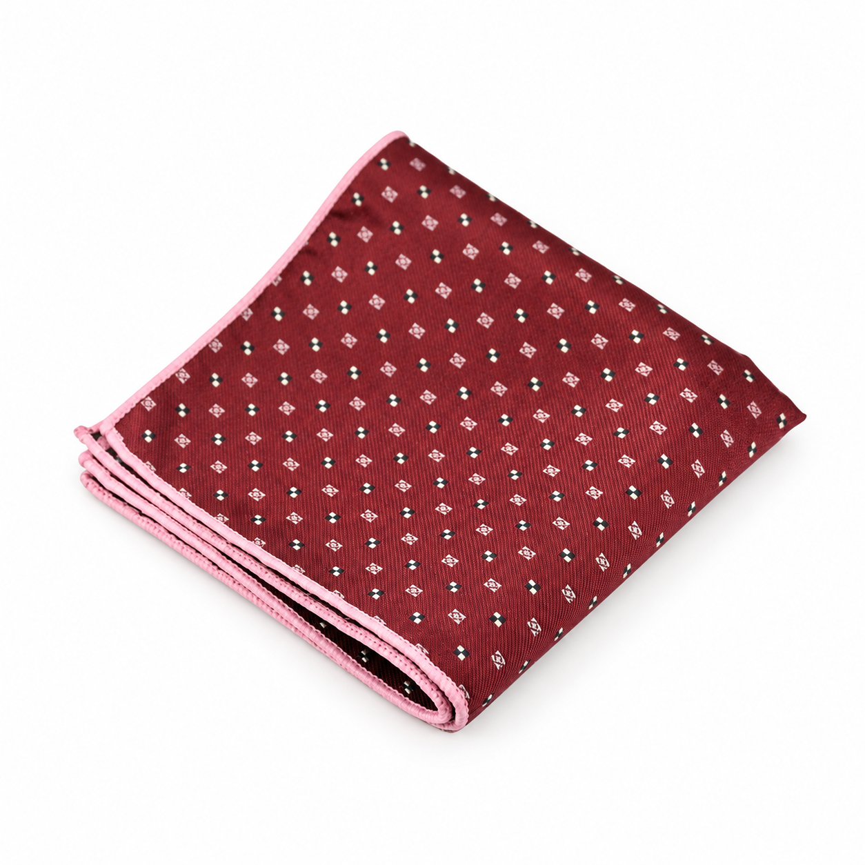 Burgundy and White Four-Dot Pocket Square