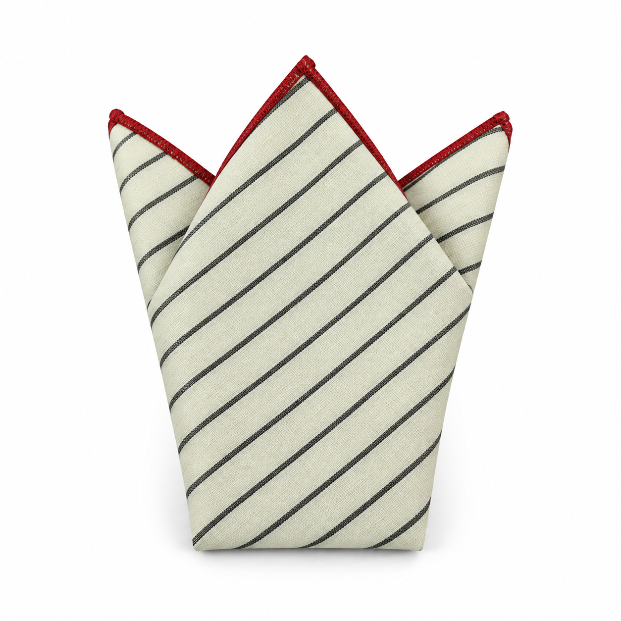 Cream and Navy Fine Stripe Pocket Square