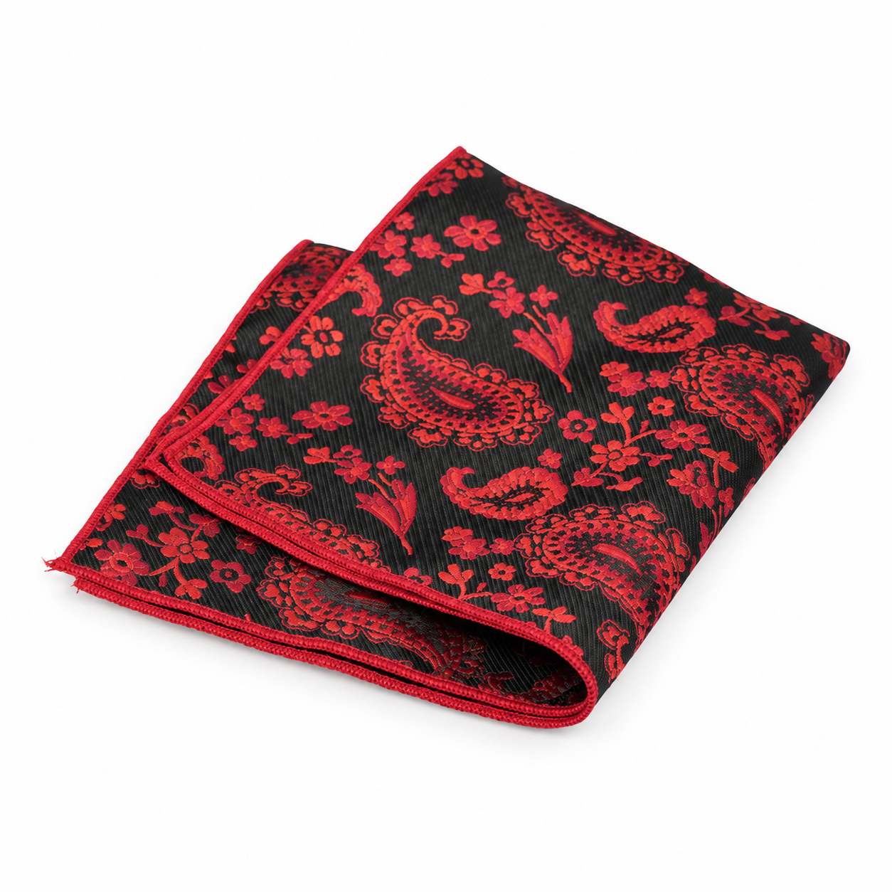 Black and Red Paisley Pocket Square