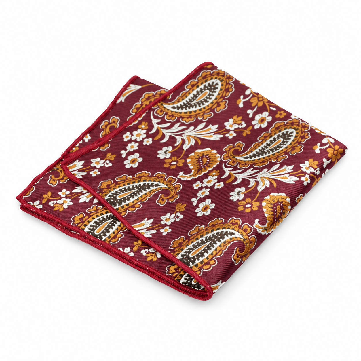 Burgundy, Gold and Cream Paisley Pocket Square