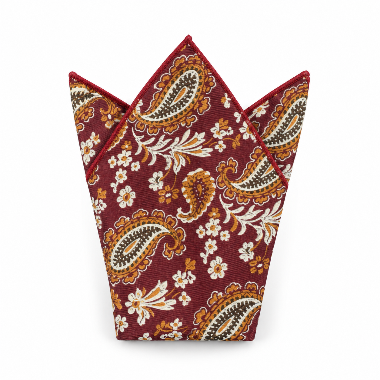 Burgundy, Gold and Cream Paisley Pocket Square