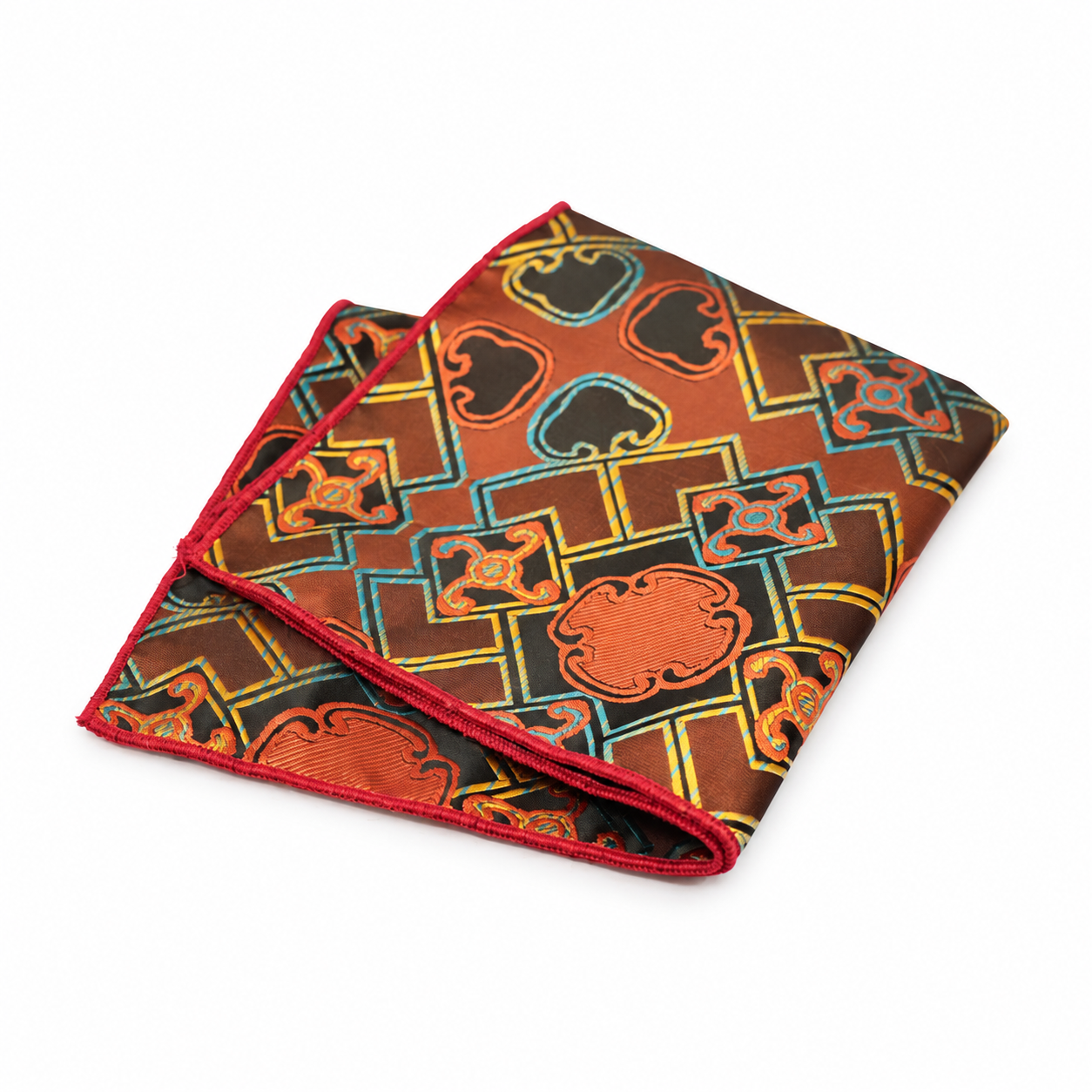 Orange and Green Geometric Pocket Square