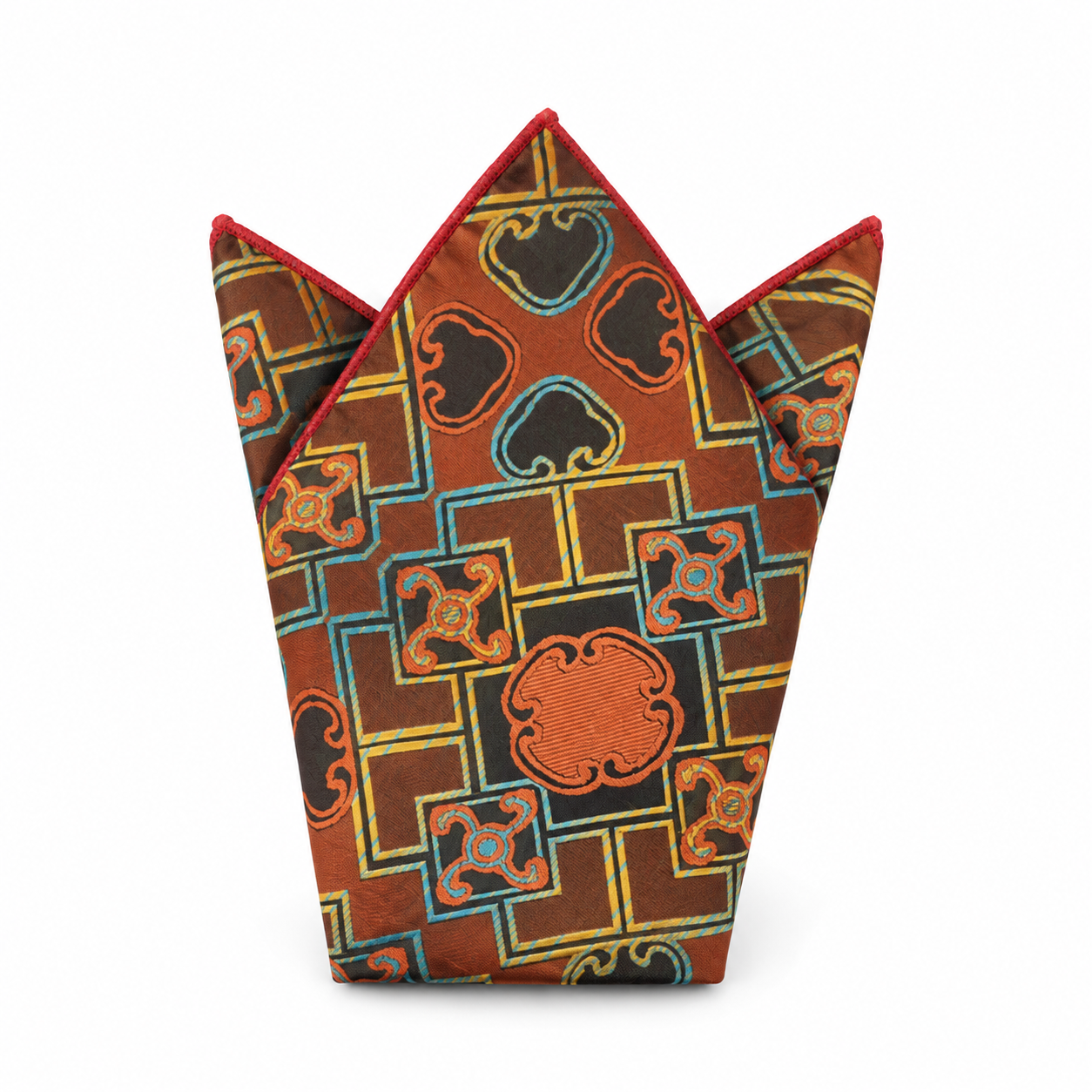 Orange and Green Geometric Pocket Square