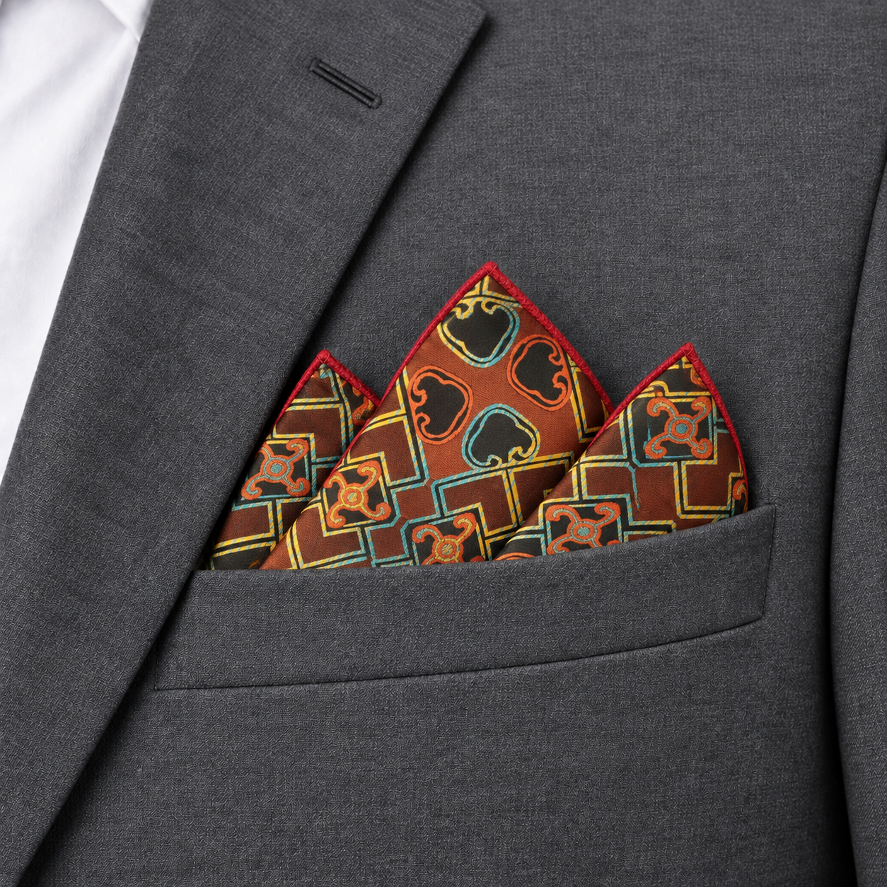 Orange and Green Geometric Pocket Square — view 3 of 3