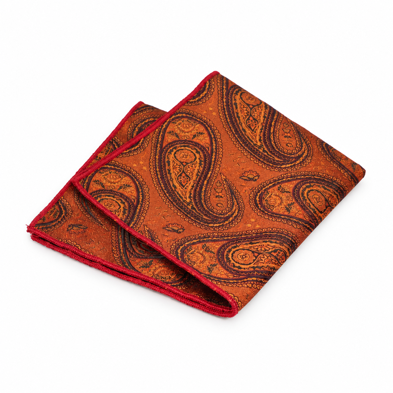 Orange and Brown Paisley Pocket Square