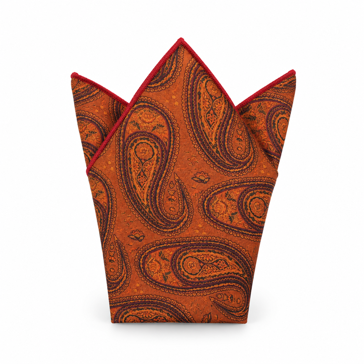 Orange and Brown Paisley Pocket Square
