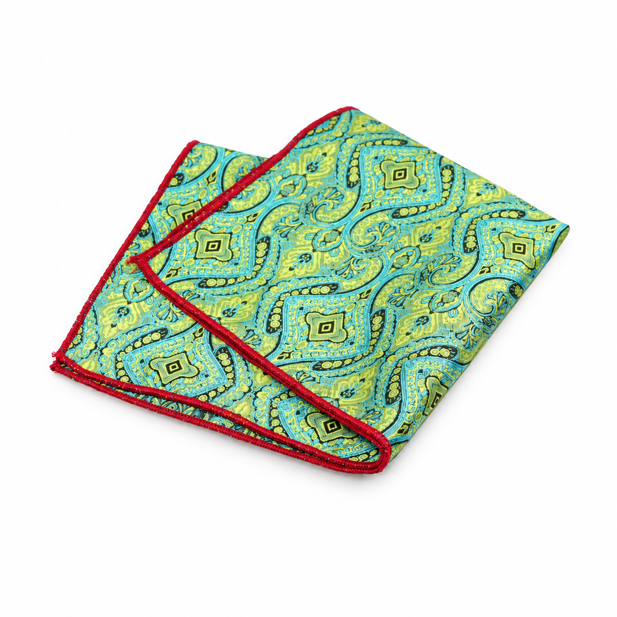 Green and Blue Paisley Pocket Square