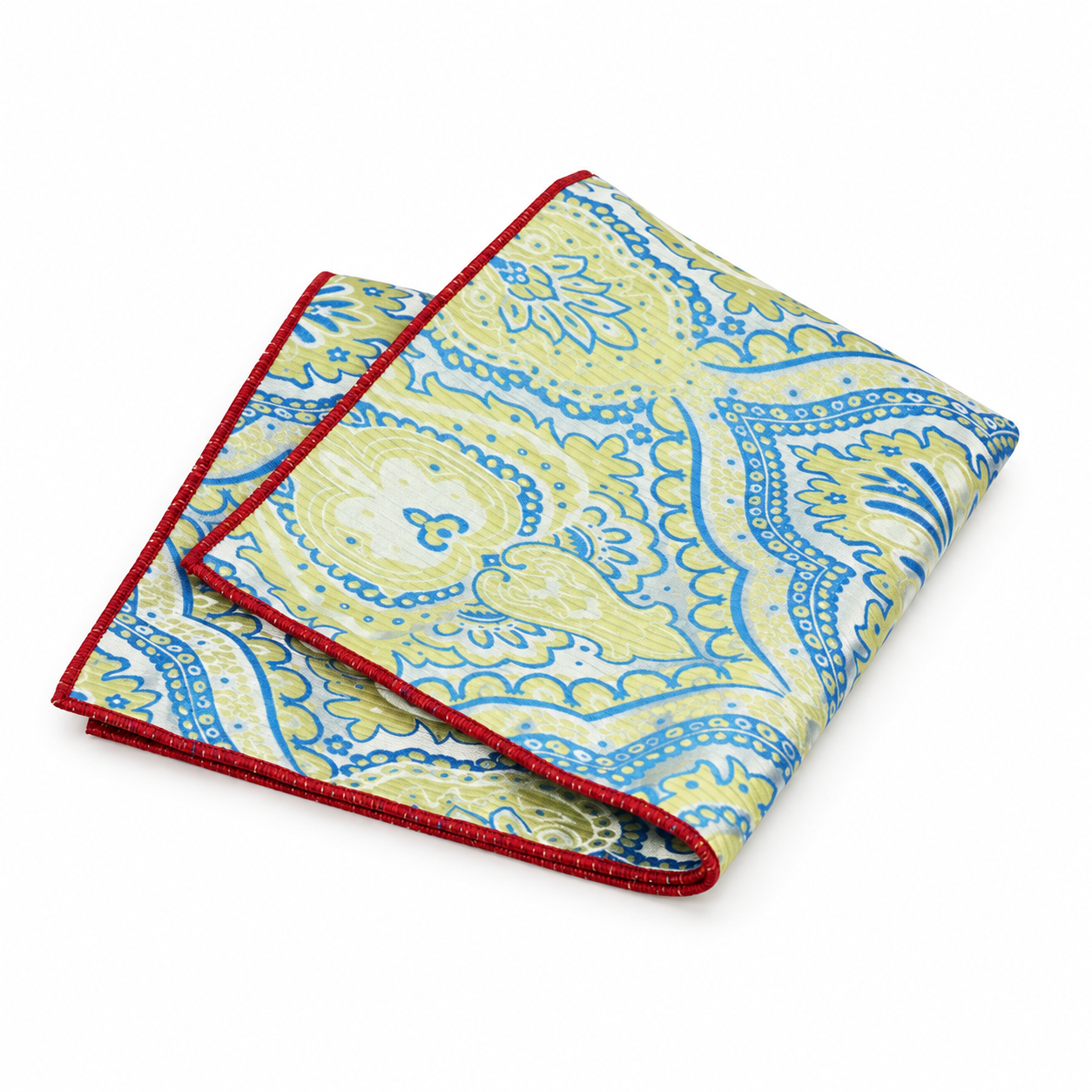 Pale Yellow and Blue Ornate Pocket Square