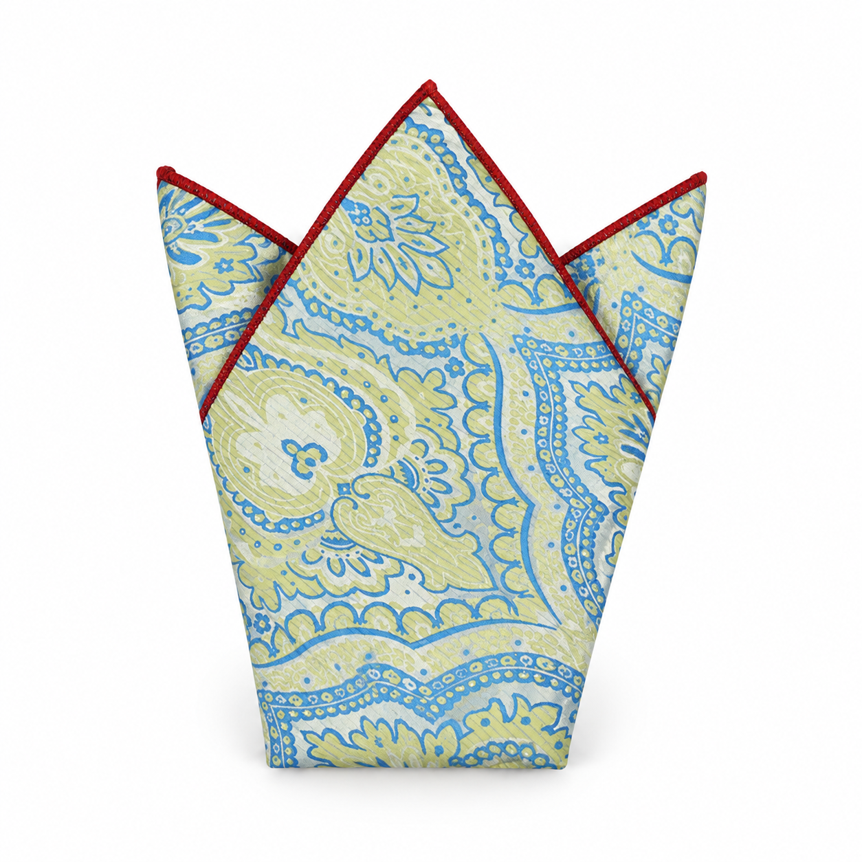 Pale Yellow and Blue Ornate Pocket Square