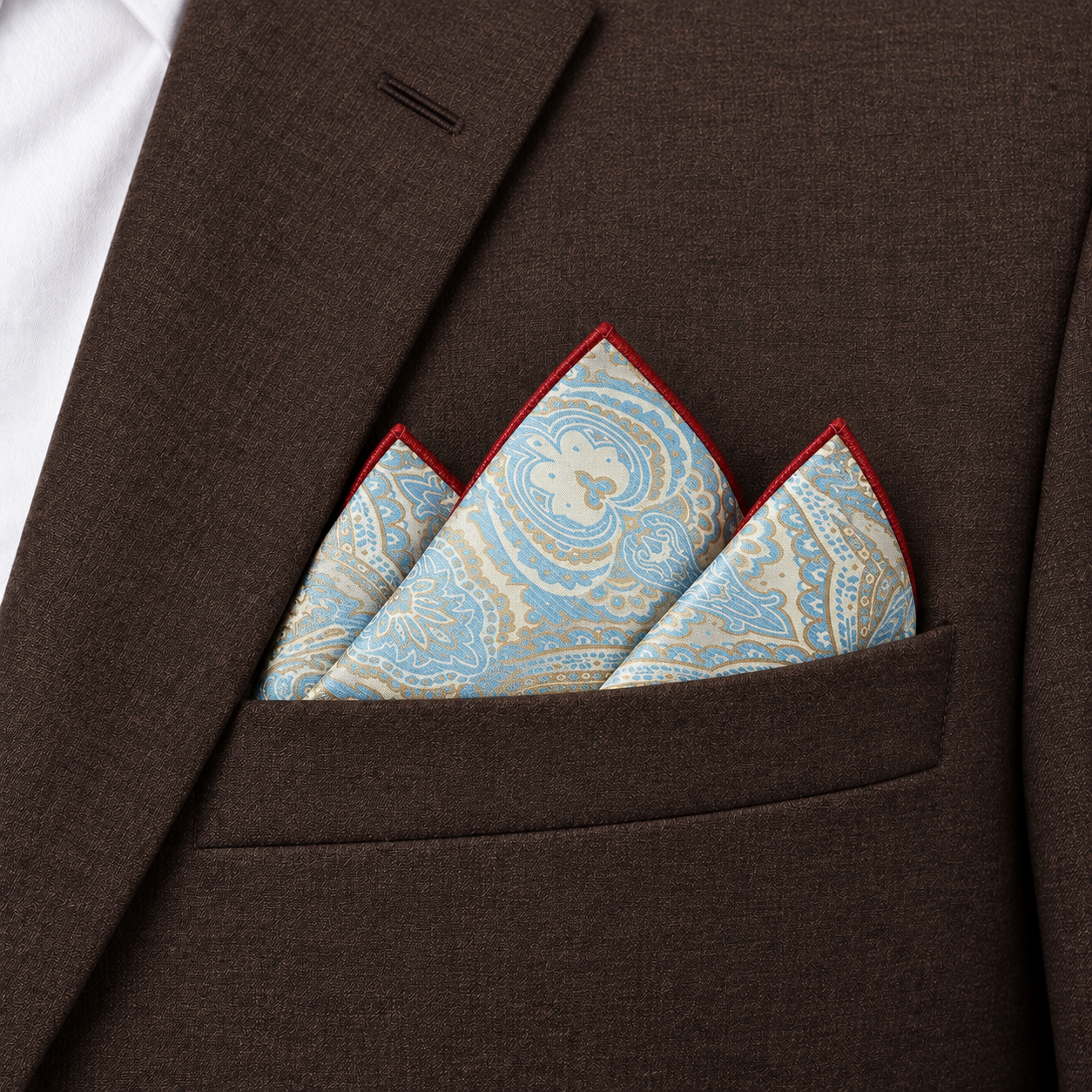 Pale Blue and Cream Ornate Pocket Square — view 3 of 3