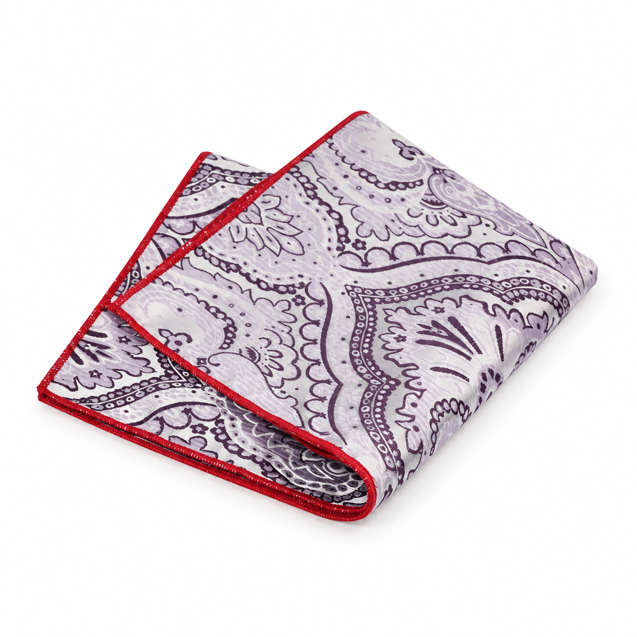 Cream and Purple Ornate Pocket Square