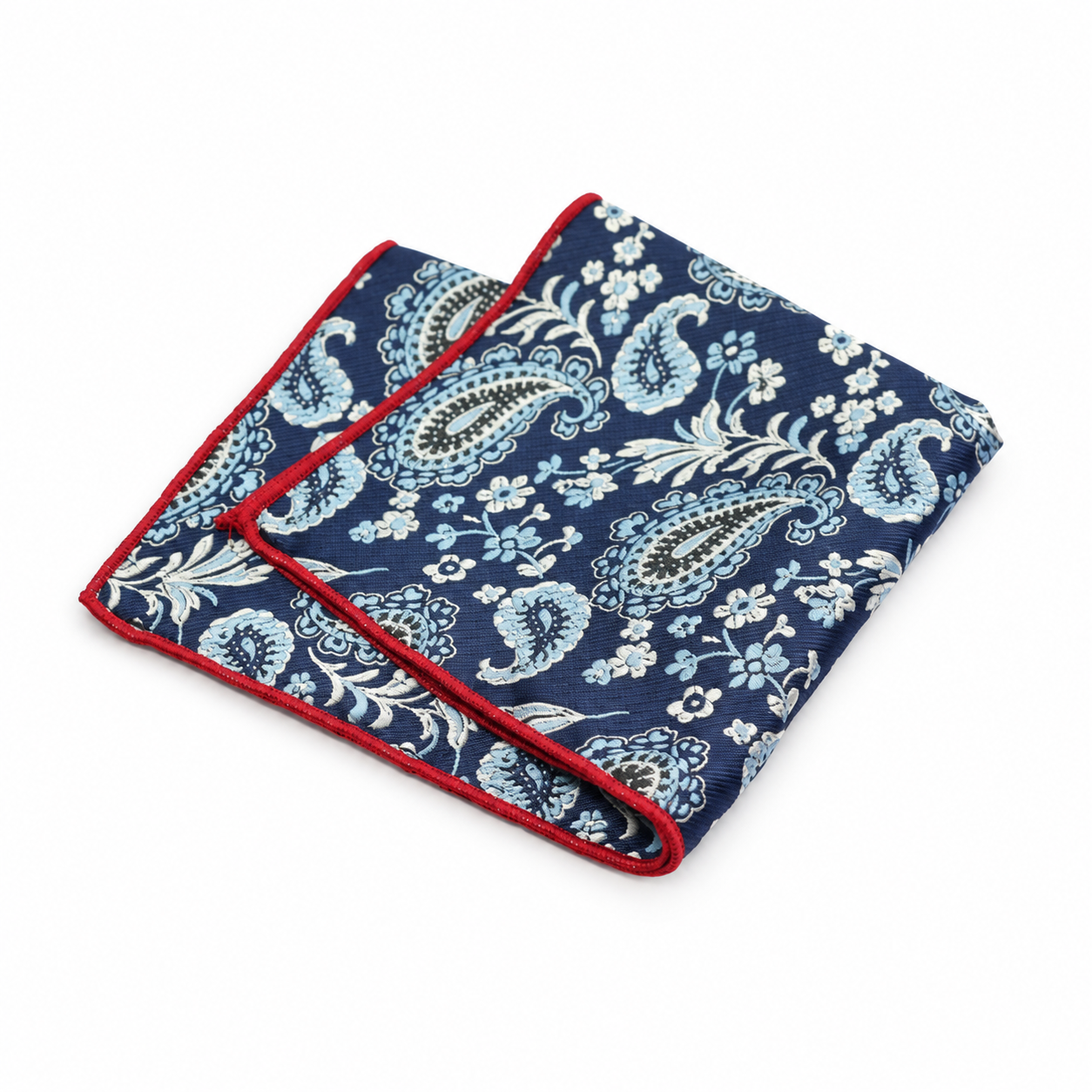 Navy and Cream Paisley Pocket Square