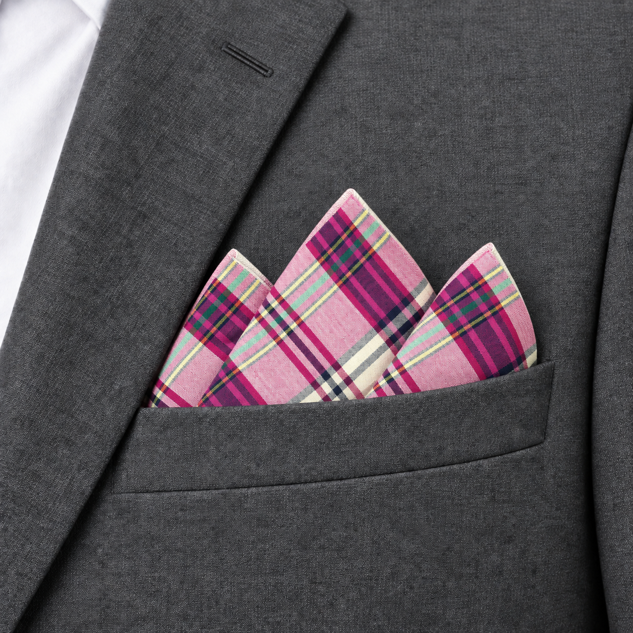Pink Multicolor Plaid Pocket Square — view 3 of 3