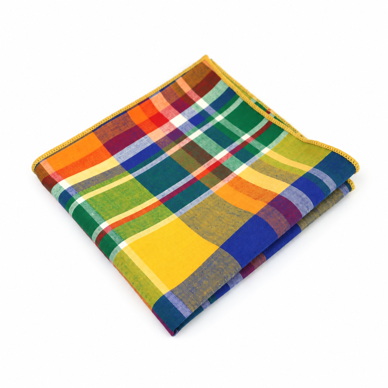 Yellow Multicolor Plaid Pocket Square