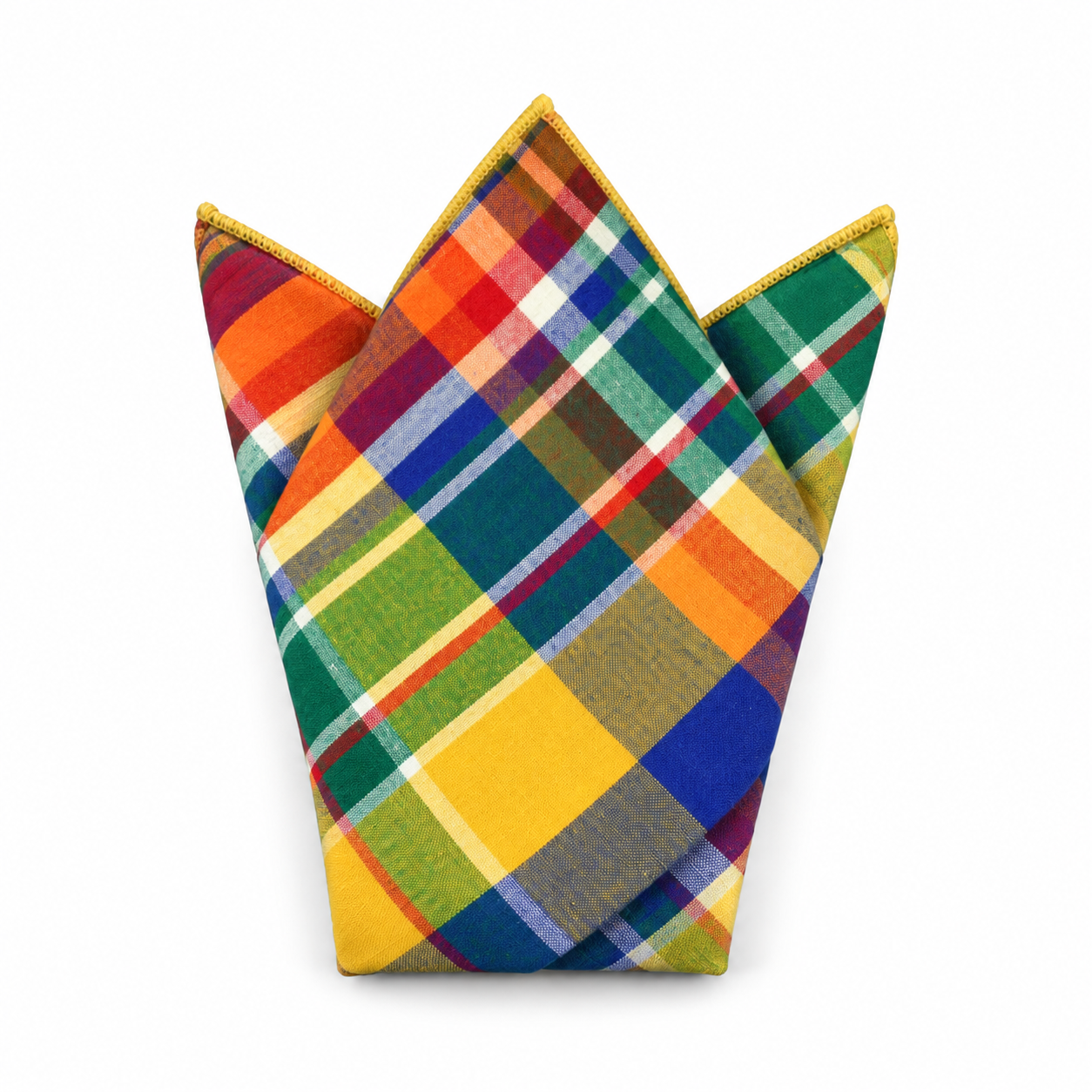 Yellow Multicolor Plaid Pocket Square