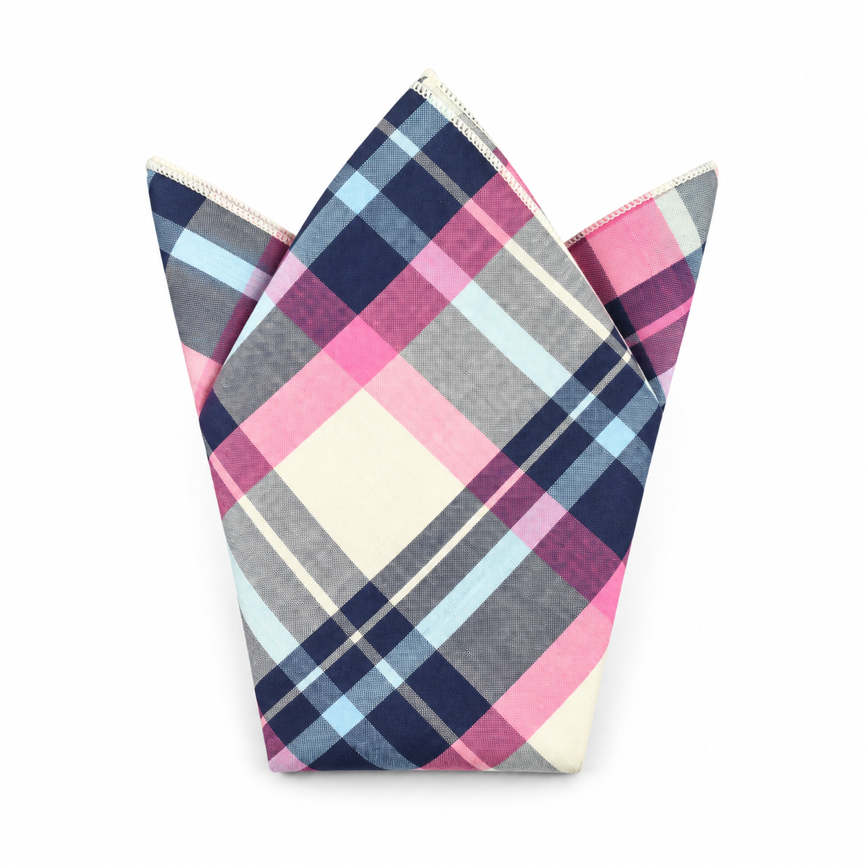 Pink, Navy and Cream Plaid Pocket Square