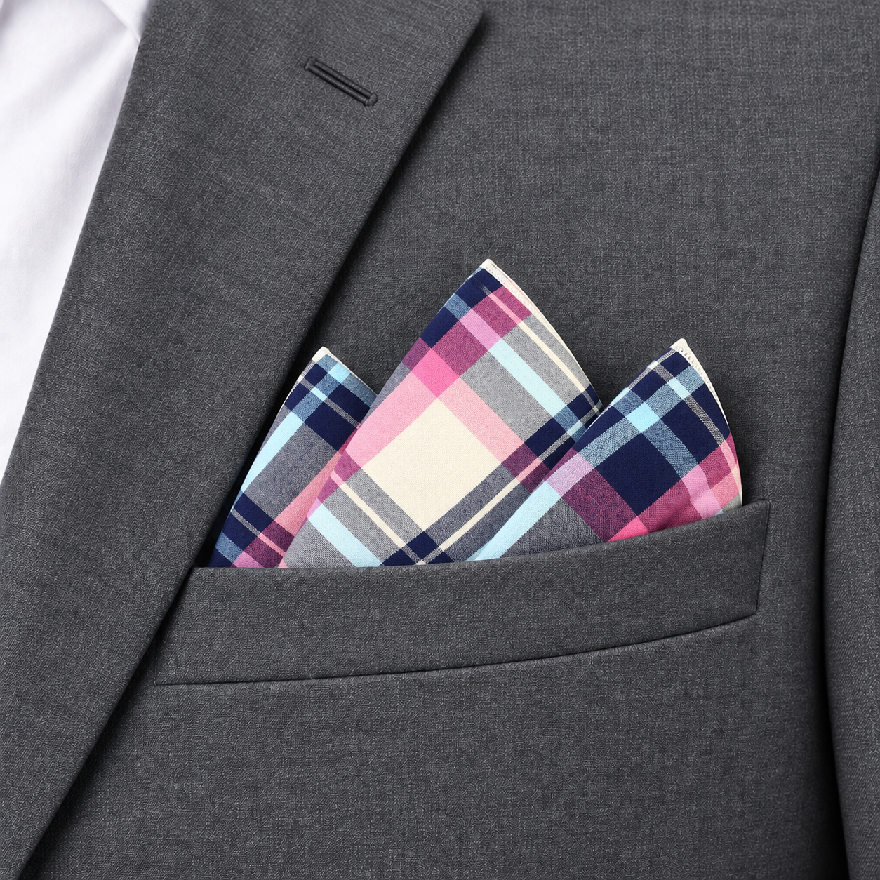 Pink, Navy and Cream Plaid Pocket Square — view 3 of 3