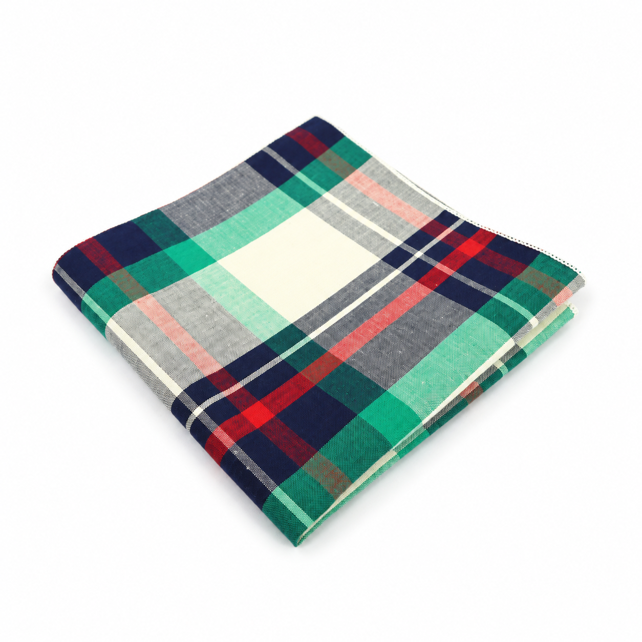 Green Multicolor Plaid Pocket Square