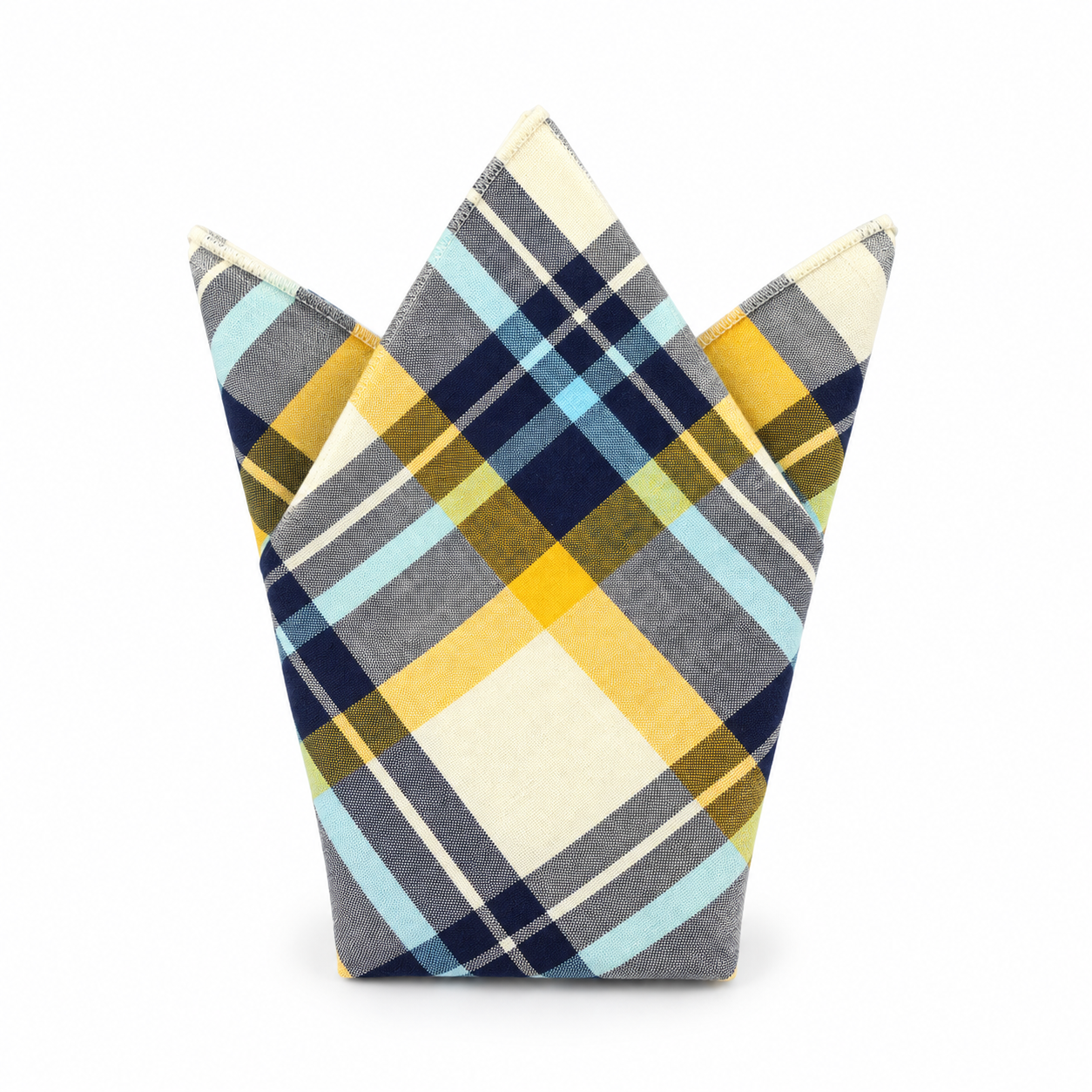 Cream, Yellow and Navy Plaid Pocket Square — view 2 of 3