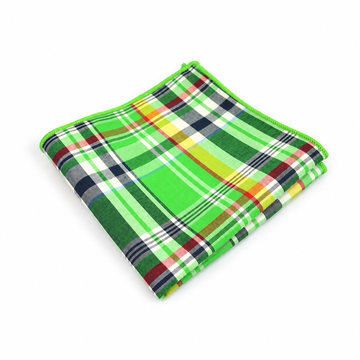 Bright Green Multicolor Plaid Pocket Square