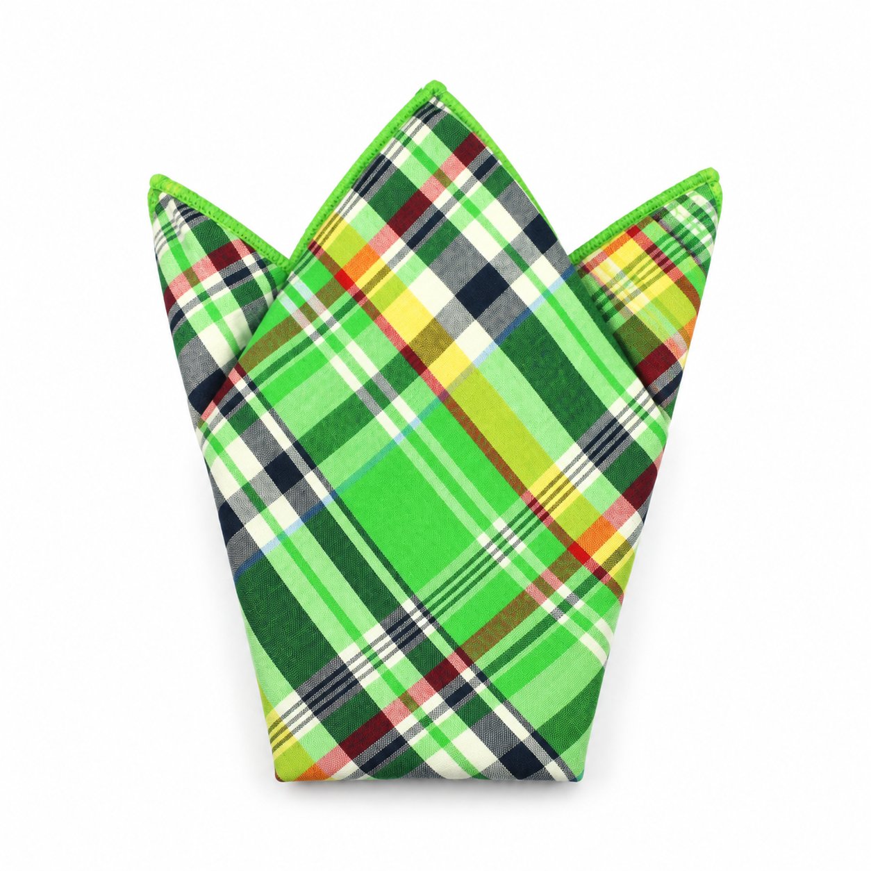Bright Green Multicolor Plaid Pocket Square