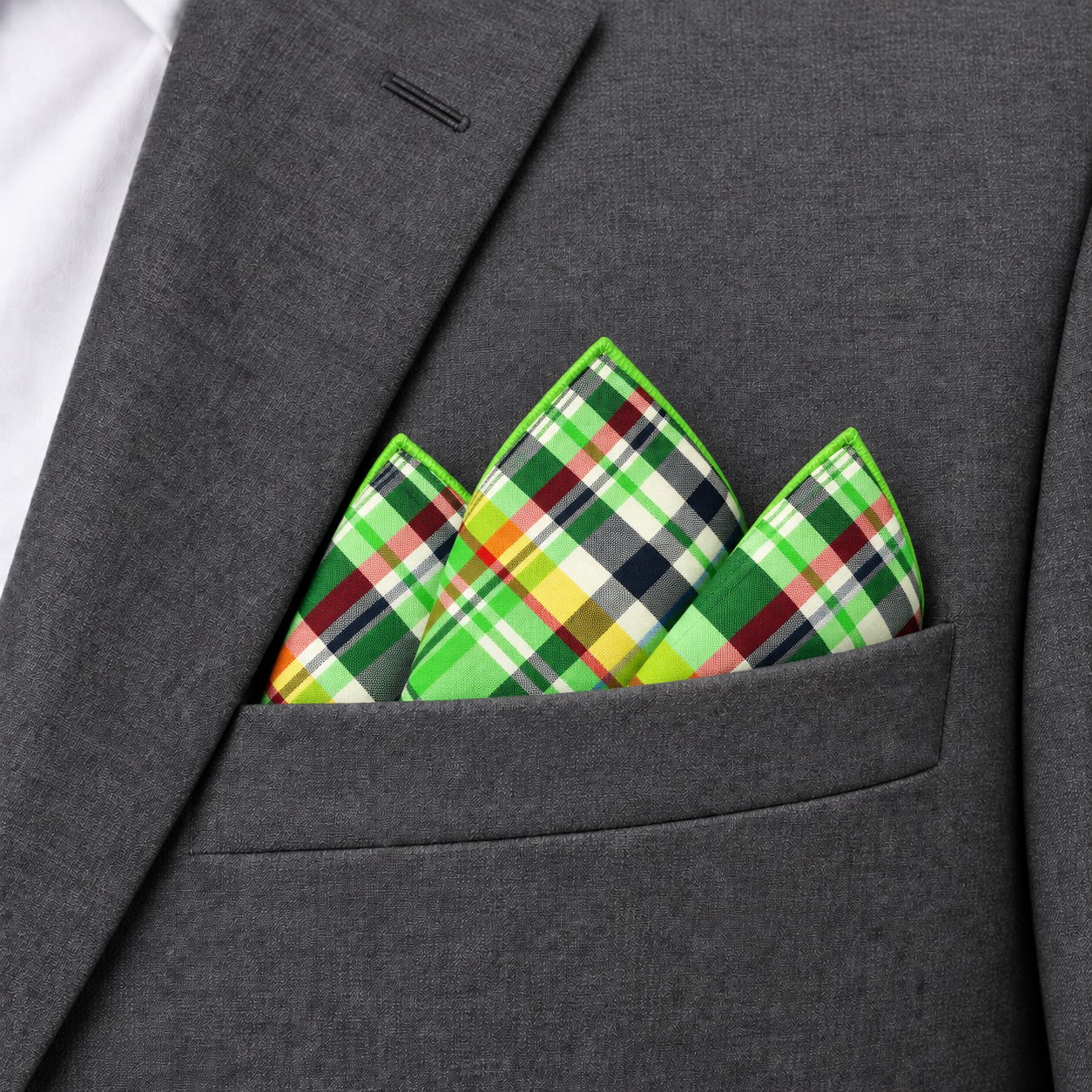 Bright Green Multicolor Plaid Pocket Square — view 3 of 3
