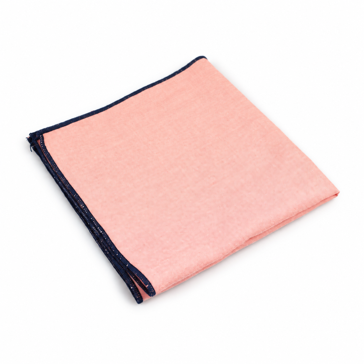 Peach Pink Pocket Square with Navy Edge