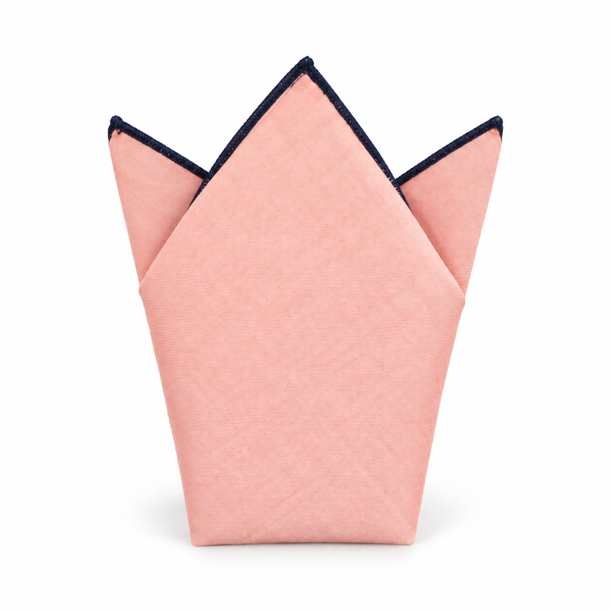 Peach Pink Pocket Square with Navy Edge