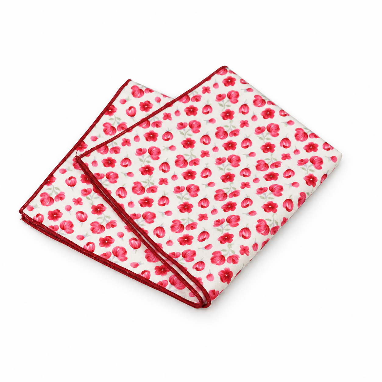 Cream and Red Small Floral Pocket Square