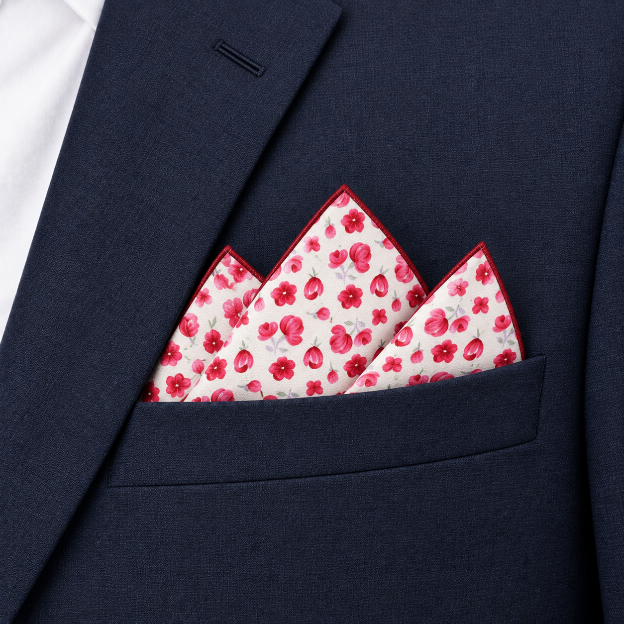 Cream and Red Small Floral Pocket Square — view 3 of 3