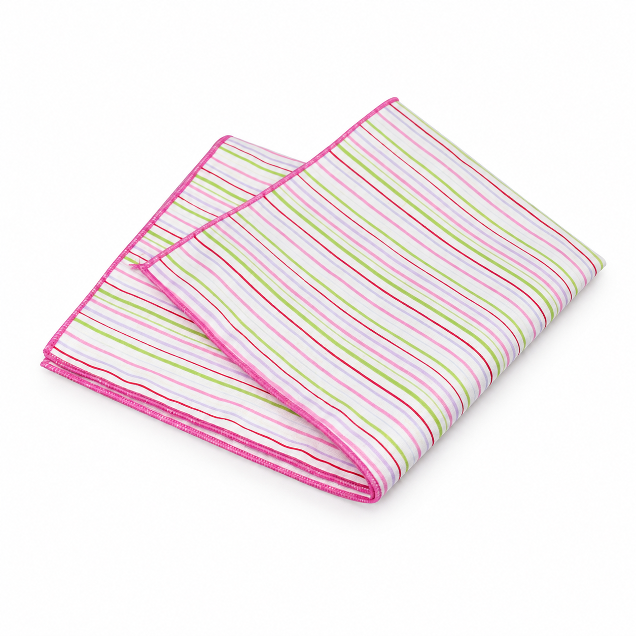 Cream, Pink and Green Fine Stripe Pocket Square