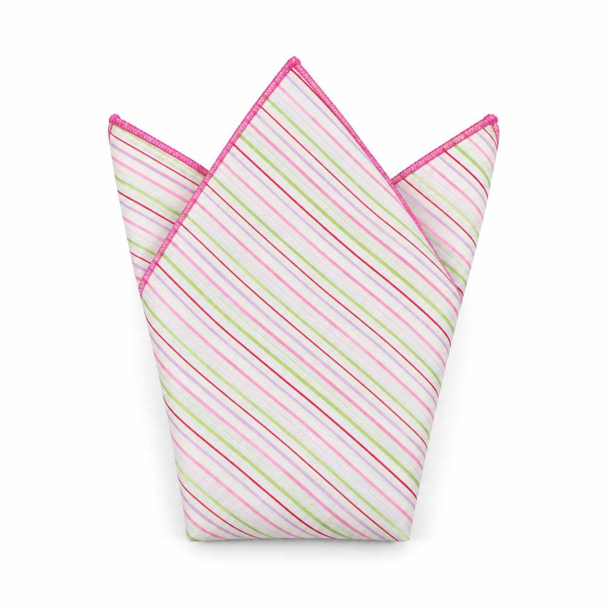 Cream, Pink and Green Fine Stripe Pocket Square