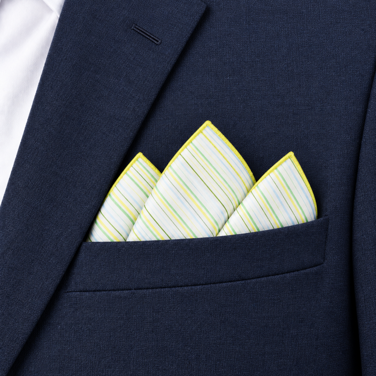 White, Yellow and Blue Fine Stripe Pocket Square — view 3 of 3