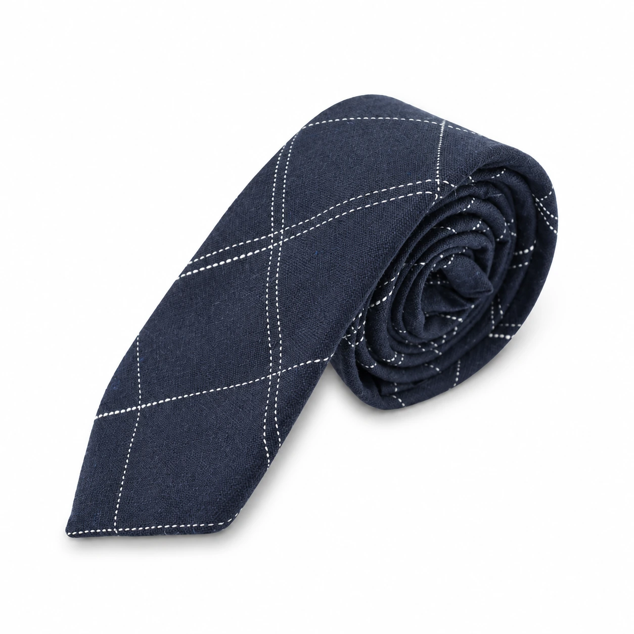 Navy Blue and White Windowpane Skinny Tie