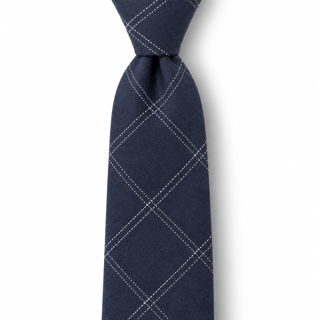 Navy Blue and White Windowpane Skinny Tie