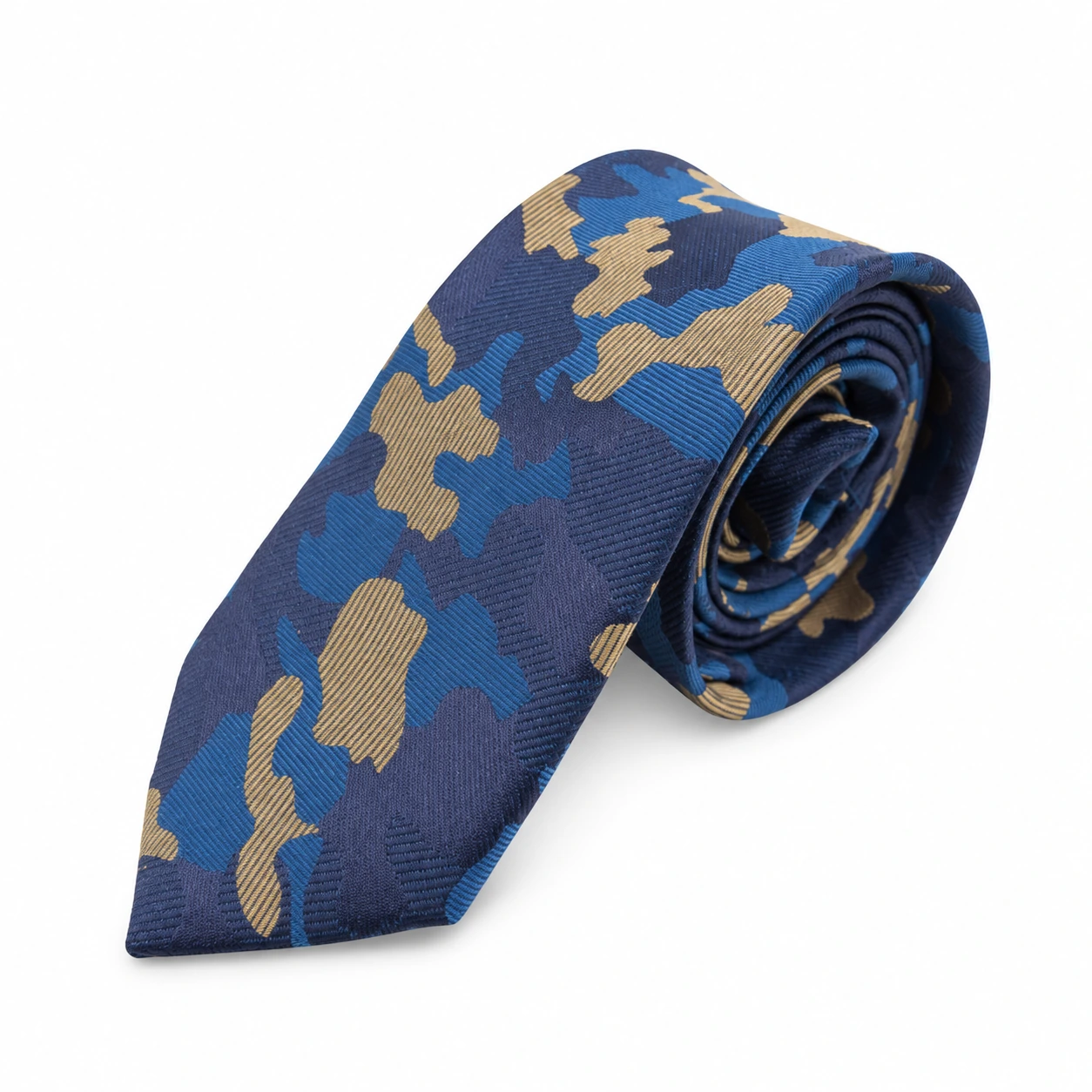 Navy Blue and Khaki Camouflage Skinny Tie