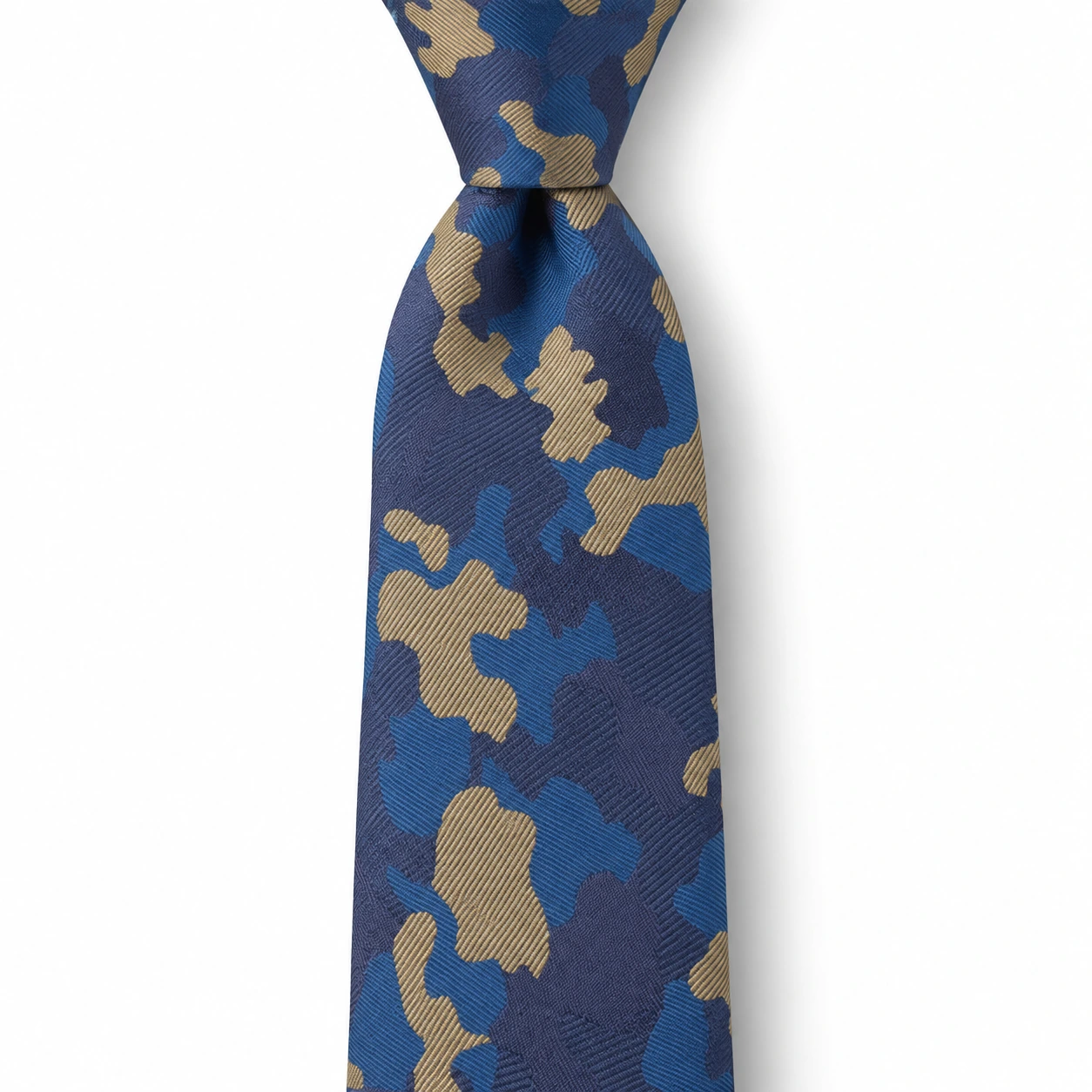 Navy Blue and Khaki Camouflage Skinny Tie