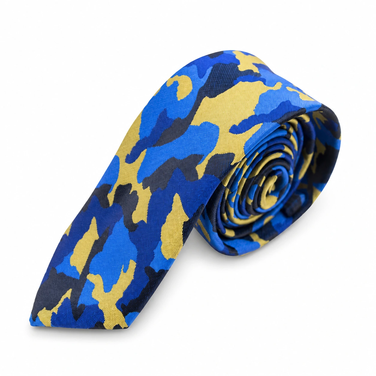 Royal Blue and Mustard Camouflage Skinny Tie