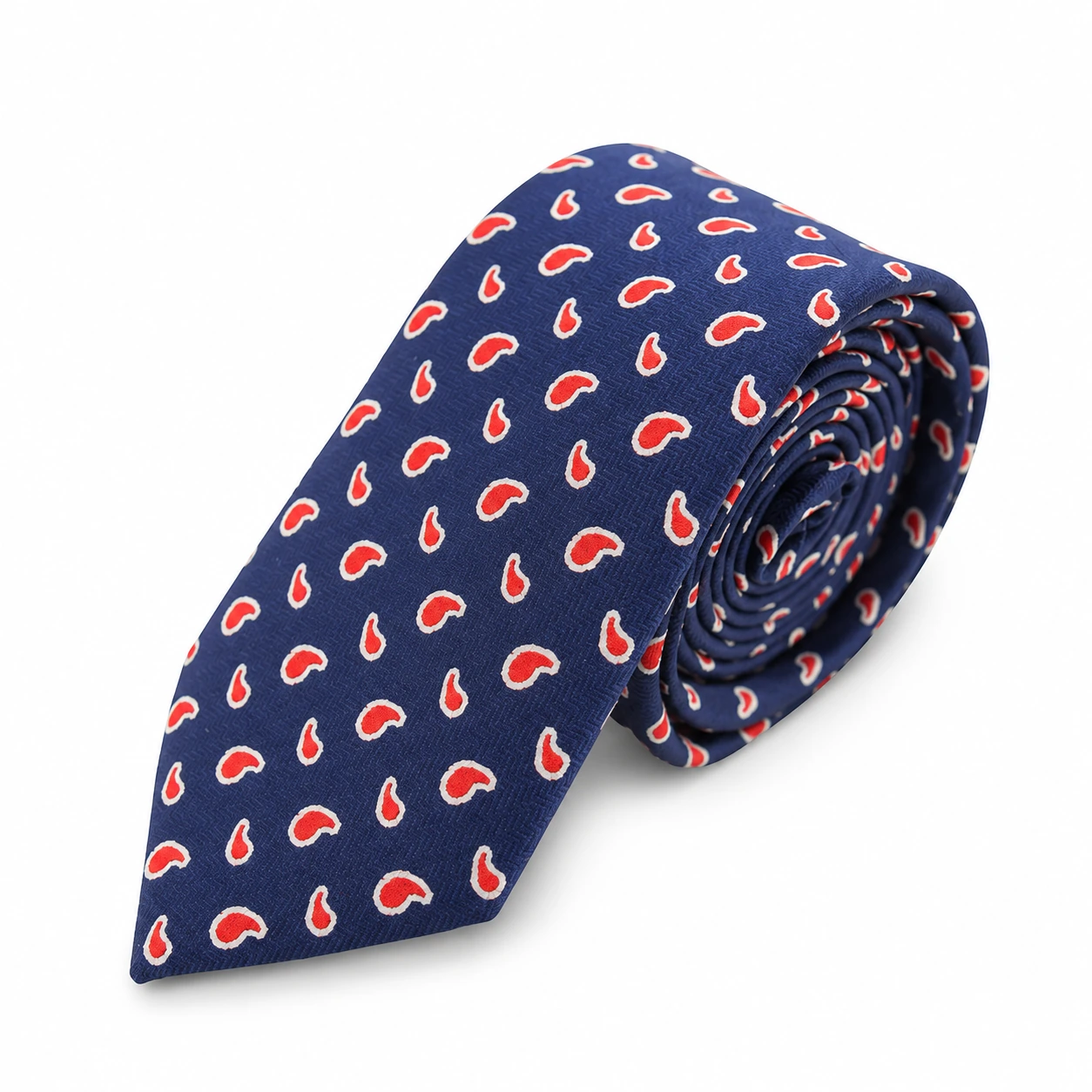 Navy Blue, Red and White Mini Paisley Skinny Tie