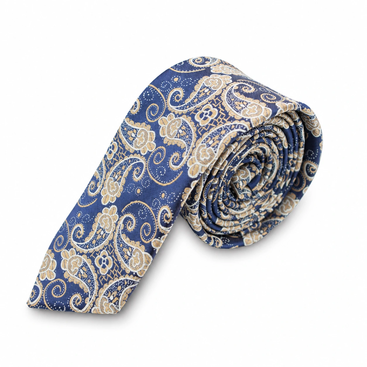 Blue and Cream Ornate Paisley Skinny Tie