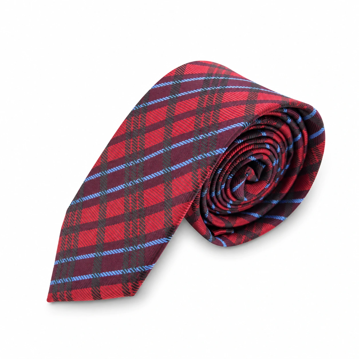 Red, Black and Blue Plaid Skinny Tie